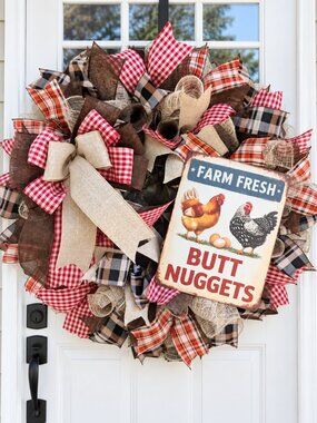 Farmhouse Chicken Wreath Handmade Country Kitchen Door Decor Farm Fresh